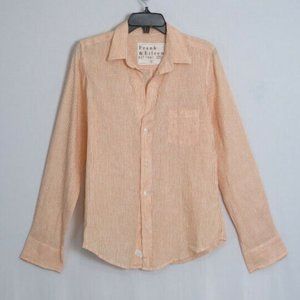 Frank & Eileen Orange White Striped Barry Linen Button Down Long Sleeve Shirt M